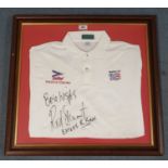 A WHITE WORLD CUP 1994 EXILES U.K. TOUR 1992 POLO SHIRT autographed by Rod Stewart, framed and