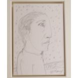 •JOHN BELLANY CBE, RA, HRSA, LLD (LON) (SCOTTISH 1942-2013) MALE PORTRAIT IN PROFILE Pencil on card,