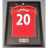 A RED MANCHESTER UNITED REPLICA SHIRT the reverse lettered v. Persie also autographed by van.