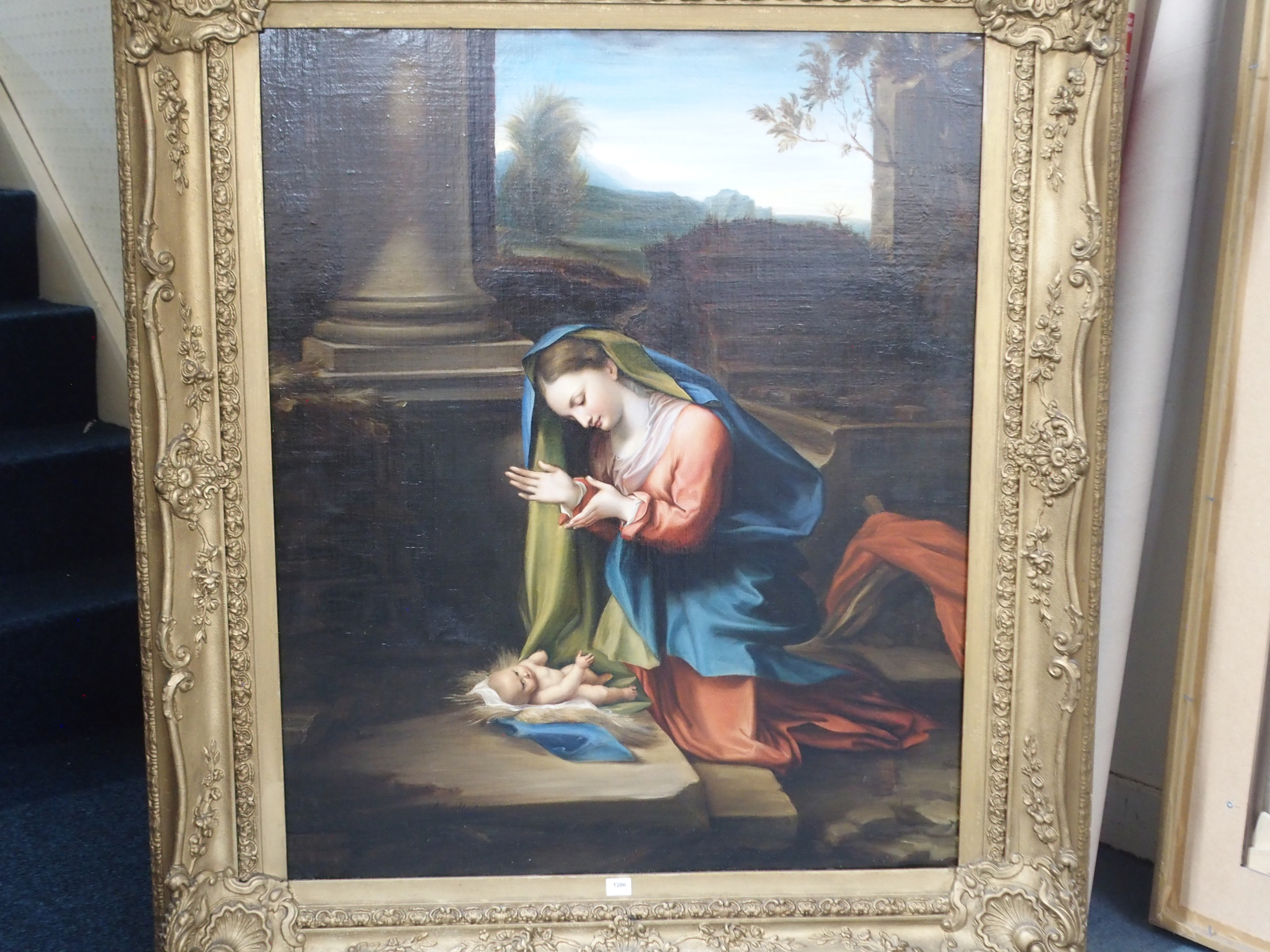 ITALIAN SCHOOL (18TH/19TH CENTURY) THE VIRGIN ADORING THE CHRIST CHILD IN THE RUINS Oil on canvas, - Image 6 of 7