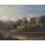 SCOTTISH SCHOOL (19TH CENTURY) BOTHWELL CASTLE; CASTLE THROUGH TREES AT SUNSET Oil on panel, 19 x