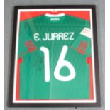 A GREEN MEXICO SHORT-SLEEVED SHIRT No.16, the reverse lettered E. Juarez, also autographed by Efraín