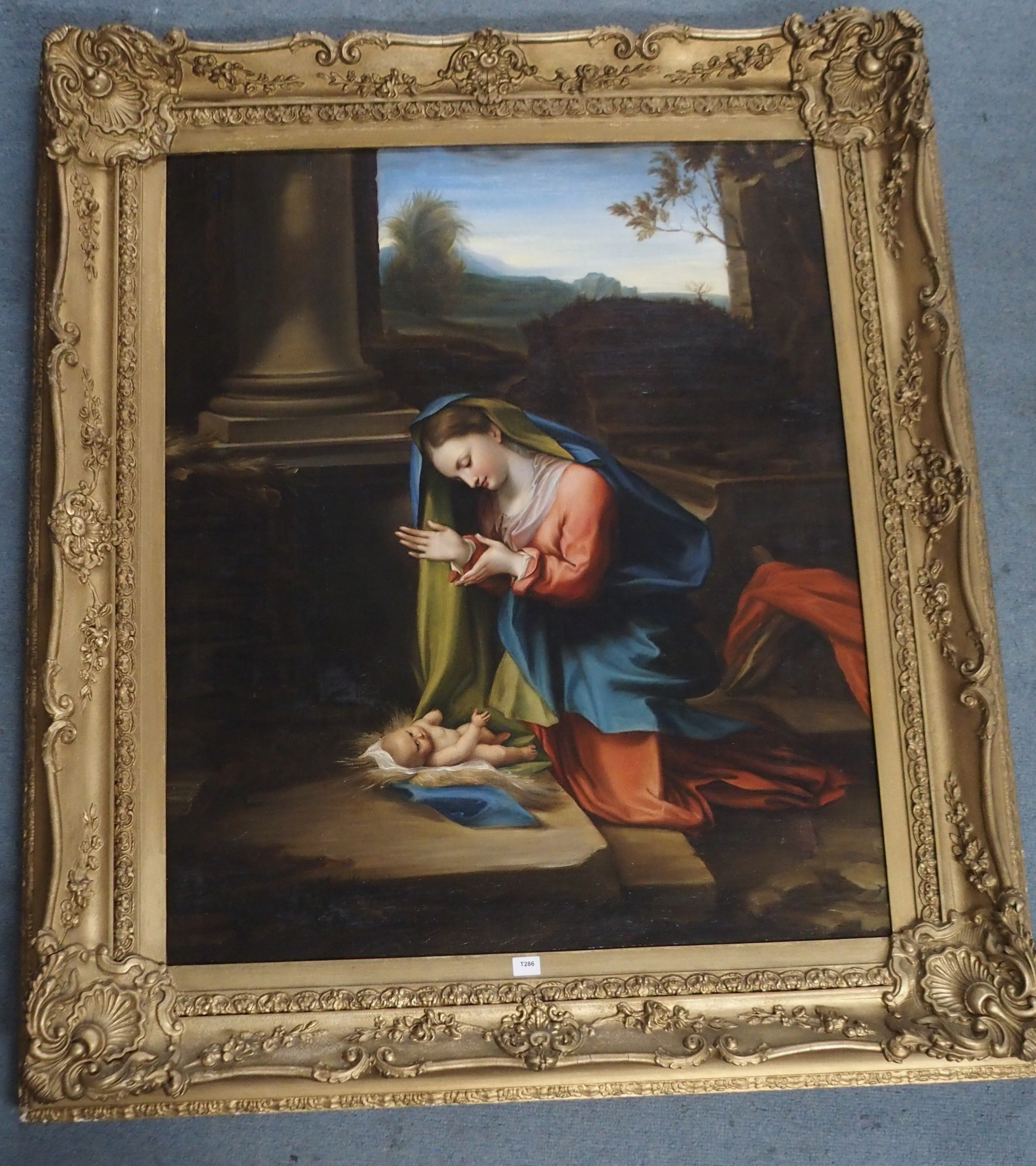 ITALIAN SCHOOL (18TH/19TH CENTURY) THE VIRGIN ADORING THE CHRIST CHILD IN THE RUINS Oil on canvas, - Image 3 of 7