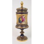 A VIENNA PORCELAIN URN AND COVER the gilt and blue de roi ground painted with classical scenes,