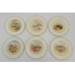 A SET OF FIVE ROYAL DOULTON DESSERT PLATES each handpainted by with birds, including Honey