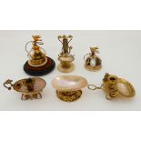 A COLLECTION OF 19TH CENTURY MOTHER OF PEARL including a gilt metal table bell formed from three