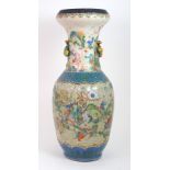 A LARGE CANTON CRACKLEWARE LOBED VASE painted with warriors in conflict, divided by a blue diaper