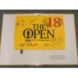 AN AUTOGRAPHED 18TH HOLE FLAG from the 144th Open Championship at St Andrews, autographs include