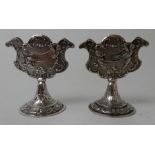 A PAIR OF SILVER MENU HOLDERS with import marks, John George Piddington, London 1901, of flat Rococo