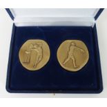 A CASED SET OF 2004 OLYMPIC SPECIAL ISSUE BRONZE MEDALLIONS No.425, two cased enamel lapel badges