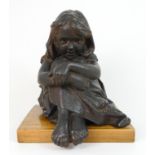 WALTER AWLSON (SCOTTISH b 1949) - A SEATED GIRL a bronzed ceramic sculpture, stamped to reverse WA