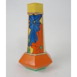 A CLARICE CLIFF FANTASQUE UMBRELLA PATTERN VASE the hexagonal shape body painted in colours, printed