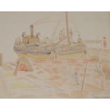 JESSIE M KING (SCOTTISH 1875-1949) PUFFER AT CORRIE Watercolour, signed, 22 x 27cm (8 1/2 x 10 1/2")