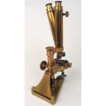 A VICTORIAN BRASS MICROSCOPE BY R. J. BECK stamped R. J. Beck, 11346, London & Philadelphia, 37cm