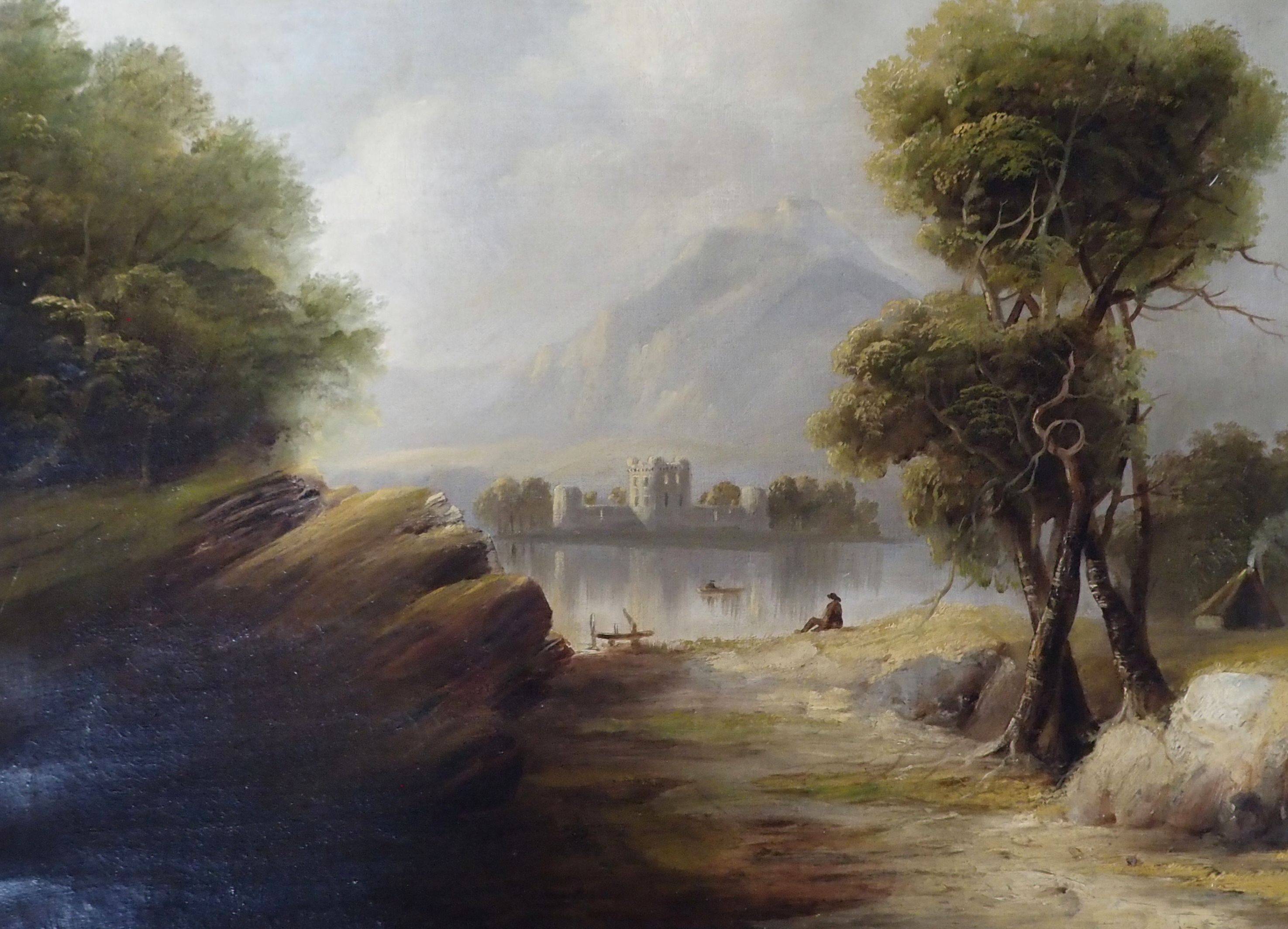 SCOTTISH SCHOOL (19TH CENTURY) BY THE BANKS OF A HIGHLAND LOCH Oil on canvas, 46 x 61cm (18 x