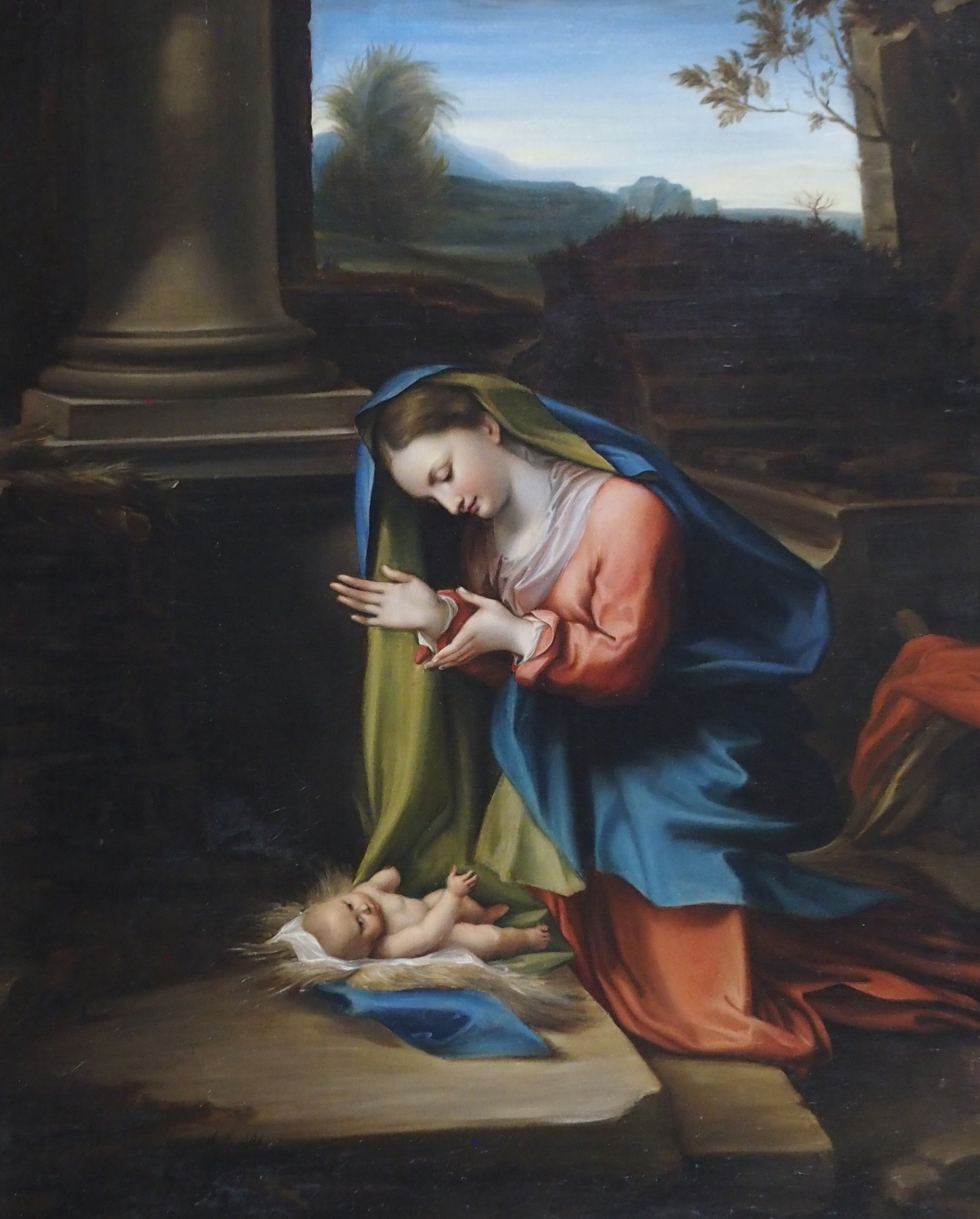 ITALIAN SCHOOL (18TH/19TH CENTURY) THE VIRGIN ADORING THE CHRIST CHILD IN THE RUINS Oil on canvas, - Image 4 of 7