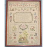 AN EARLY VICTORIAN SAMPLER BY MARGARET CORNER dated 1837 with verse, 45 x 33cm, framed and glazed