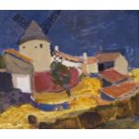 •SHEILA MACMILLAN PAI (SCOTTISH 1928-2018) WINDMILL ON THE HILL Oil on paper, 34 x 39cm (13 1/2 x 15