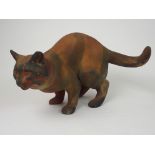 WALTER AWLSON (SCOTTISH b 1949) SCULPTURE OF A CAT with copper oxide glaze, incised sigature and