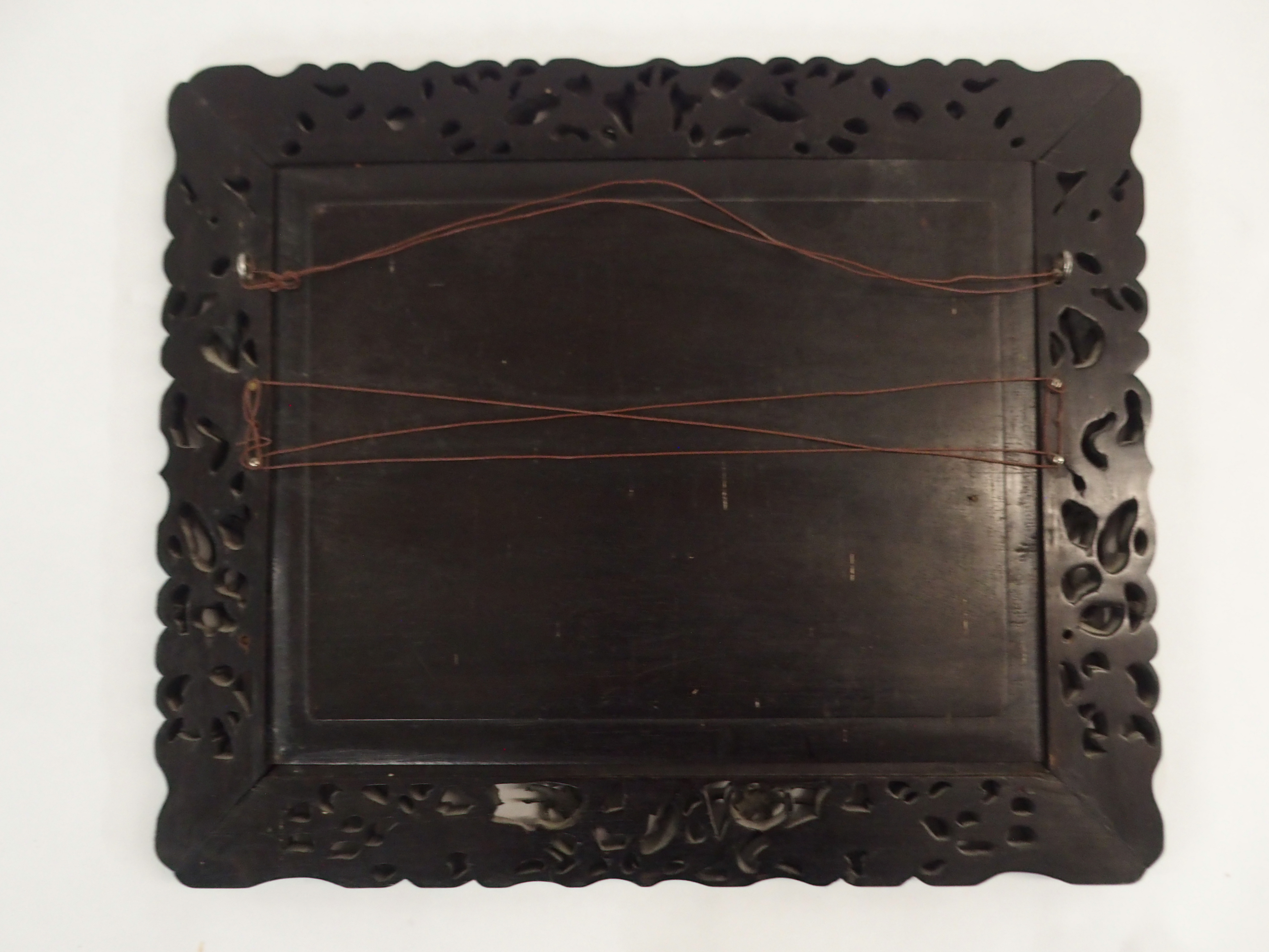 A CHINESE HARDWOOD WALL MIRROR the pierced frame carved with dragons chasing the flaming pearl of - Image 7 of 7