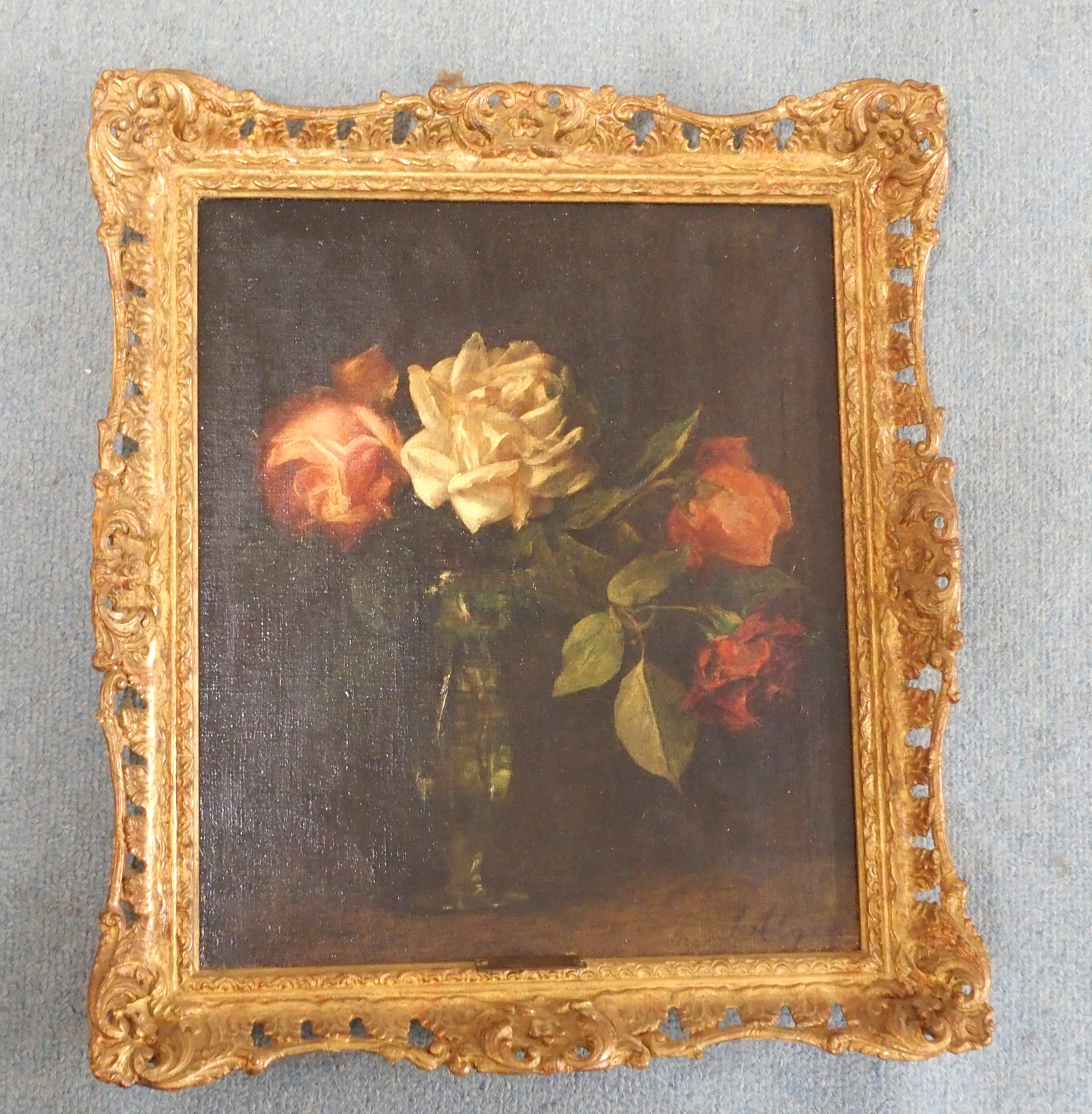 JESSIE ALGIE (SCOTTISH 1859-1927) ROSES IN A GLASS VASE Oil on canvas, signed, 35.5 x 30.5cm (14 x - Image 3 of 7
