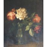 JESSIE ALGIE (SCOTTISH 1859-1927) ROSES IN A GLASS VASE Oil on canvas, signed, 35.5 x 30.5cm (14 x