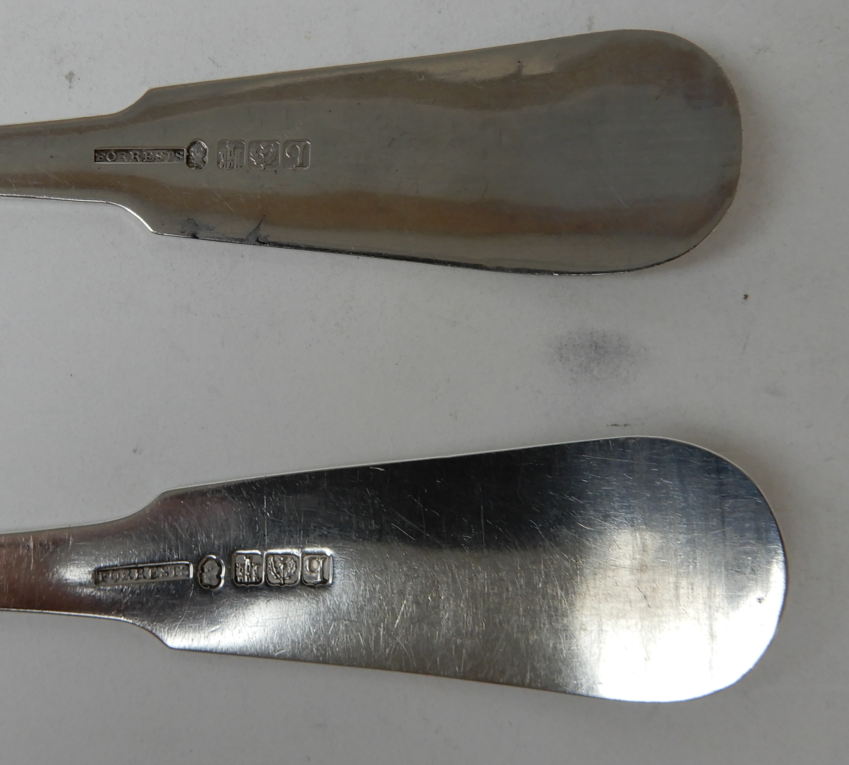 A PAIR OF SILVER BASTING SPOONS by Forrests, Edinburgh 1822, fiddle pattern, the terminals with - Image 3 of 3