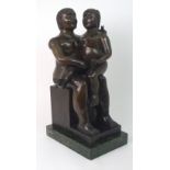 AMERICAN SCHOOL (20TH CENTURY) SEATED MAN AND WOMAN Bronze on marble plinth, 48cm (19") height