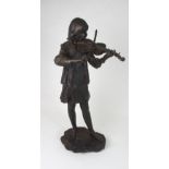 WALTER AWLSON (SCOTTISH b 1949) - GIRL PLAYING A VIOLIN a bronzed ceramic sculpture, stamped to