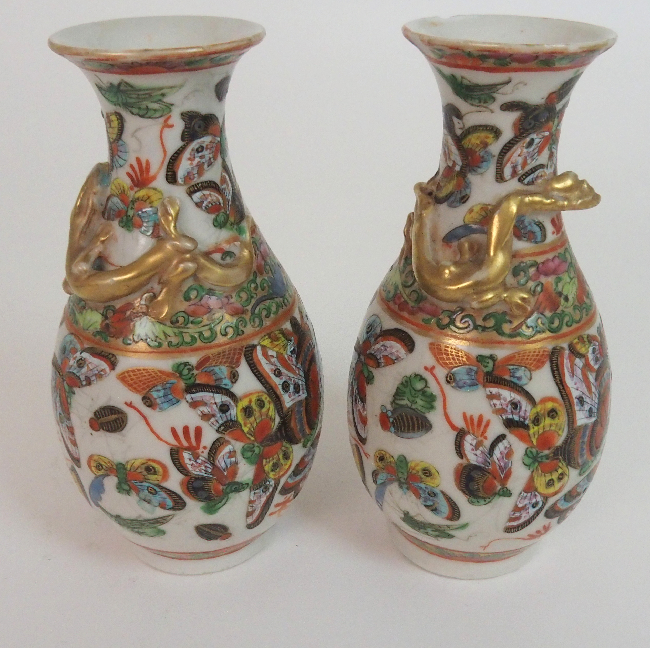 A PAIR OF CHINESE LILAC GROUND VASES paainted with butterflies, peonies and scrolling foliage, - Image 9 of 11