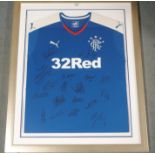 A BLUE RANGERS REPLICA SHORT-SLEEVED SHIRT the front bearing numerous player autographs, 2015-16,