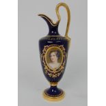 A MINTONS PORCELAIN EWER painted with the portrait of a maiden within gilt cartouch, signed by F N