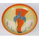 A CLARICE CLIFF BIZARRE WINDBELLS PATTERN BOWL painted in colours, within green, yellow and orange