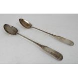 A PAIR OF SILVER BASTING SPOONS possibly by Jonathan Millidge, Edinburgh 1810, of plain fiddle