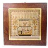 A 19TH CENTURY SAMPLER BY ELIZA WILSON aged 11, with verse, 32 x 32cm, framed and glazed Condition
