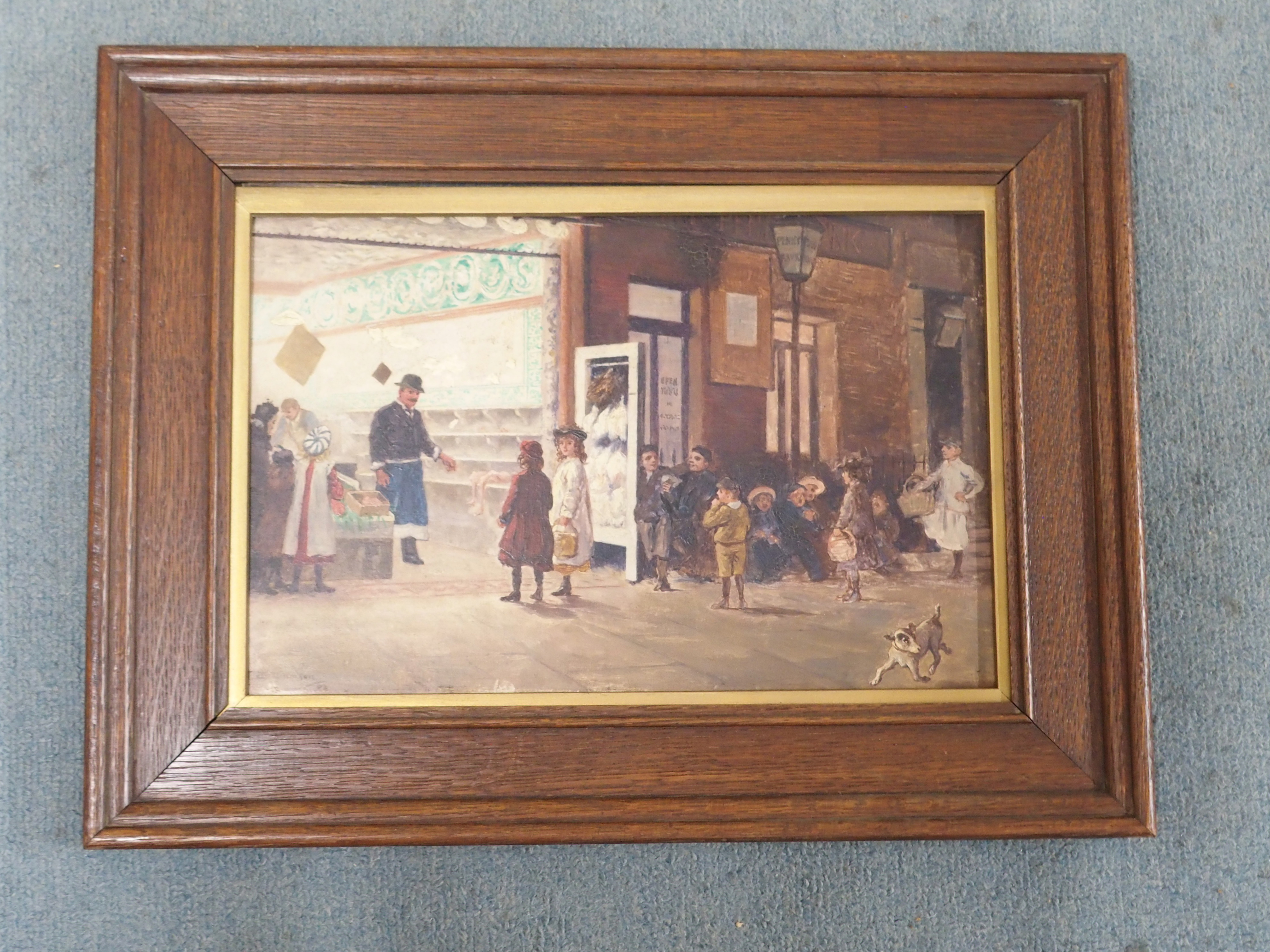 J WILLIAMSON (BRITISH 19TH/20TH CENTURY) IN THE PARK; A QUEUE AT THE BUTCHER'S SHOP Oil on board, - Image 7 of 9