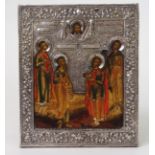 AN EARLY RUSSIAN ICON, 1763 depicting Saint Gordii, Malachi, Cosmas and Damian regarding the