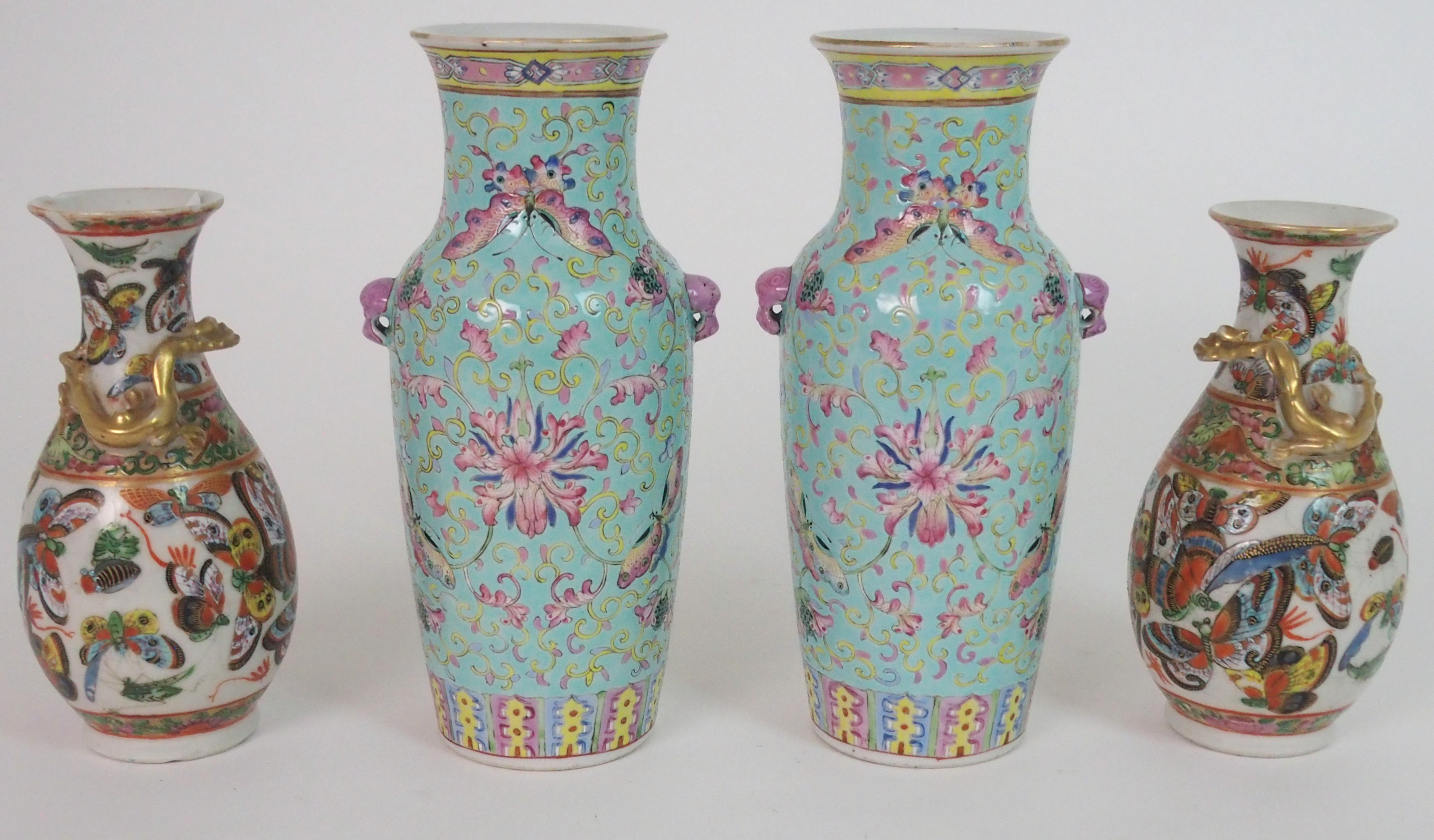 A PAIR OF CHINESE LILAC GROUND VASES paainted with butterflies, peonies and scrolling foliage, - Image 2 of 11