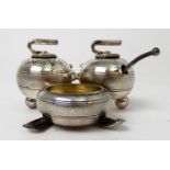 A NOVELTY THREE PIECE SILVER CONDIMENT SET by Hamilton and Inches, Edinburgh 1855, modelled as