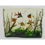 A HEAVY MURANO GLASS AQUARIUM SLAB depicting fish swimming through reeds, 26cm x 20cm Condition