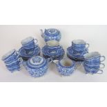 A JAPANESE BLUE AND WHITE TEA SERVICE finely painted all over with Ho-o birds and scrolling foliage,