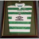 A GREEN AND WHITE CELTIC COCO-COLA LEAGUE CUP FINAL CELTIC SHIRT, 1997 the front autographed by