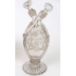 A 19th CENTURY CUT AND ETCHED TWIN NECK SPIRIT DECANTER purportedly to have belonged to Sir Walter