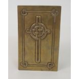 ALEXANDER RITCHIE BRASS BOX of rectangular form, the lid with repousse decoration of a knotwork