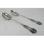 A PAIR OF SILVER BASTING SPOONS by George White, Glasgow 1845, single struck in the King's