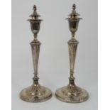 A PAIR OF LATE GEORGE III SILVER CANDLESTICKS by John Green, Roberts, Mosley & Co., Sheffield