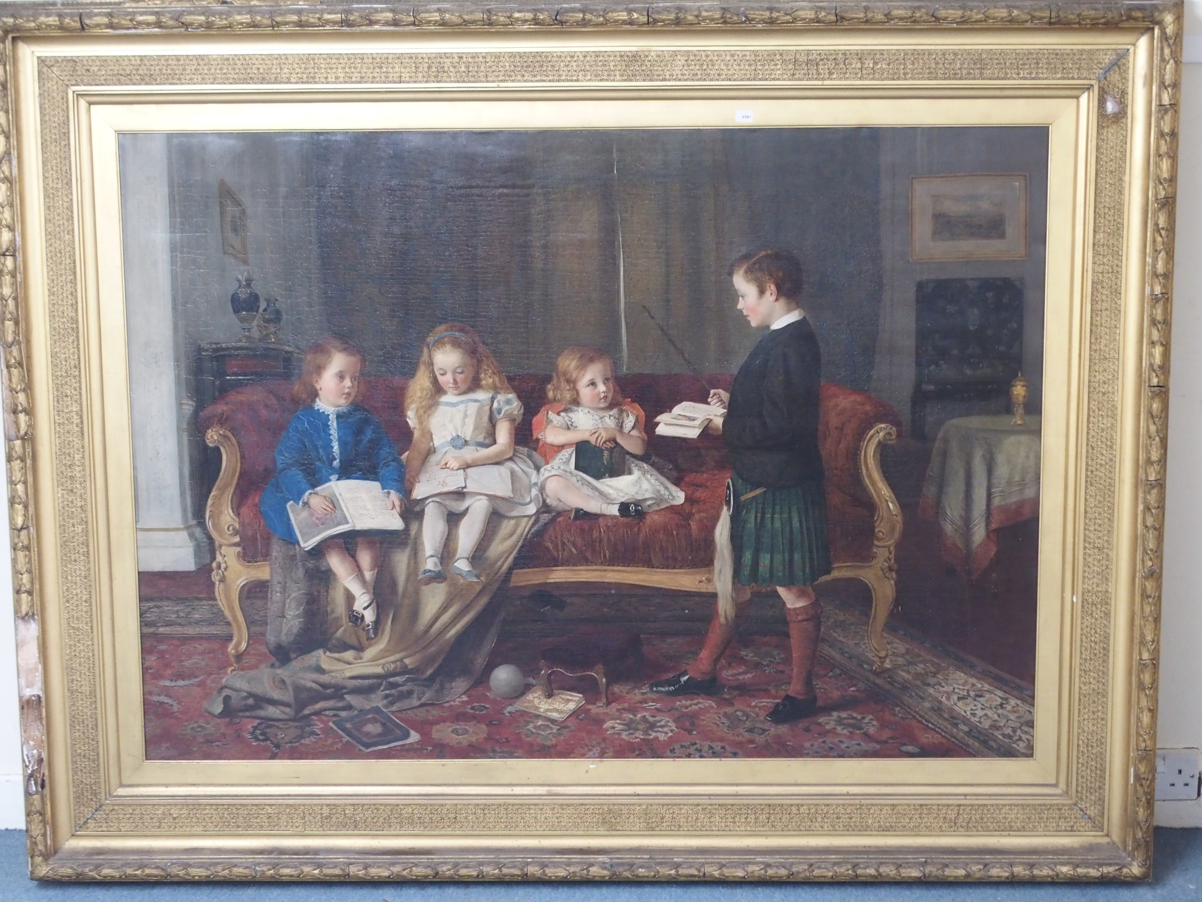 SCOTTISH SCHOOL (19TH CENTURY) THE LESSON C. 1882 Oil on canvas, 96.5 x 138cm (38 x 54 1/4") Group - Image 2 of 4