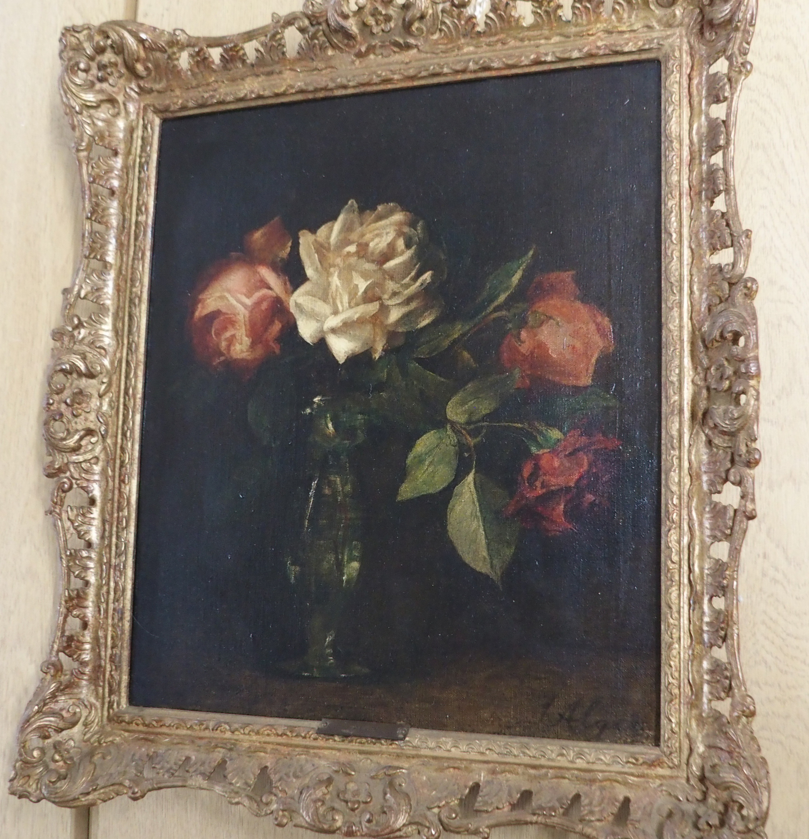 JESSIE ALGIE (SCOTTISH 1859-1927) ROSES IN A GLASS VASE Oil on canvas, signed, 35.5 x 30.5cm (14 x - Image 5 of 7