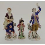 A PAIR OF EARLY 20TH CENTURY HARD PASTE PORCELAIN FIGURES AFTER CHELSEA EXAMPLES modelled as a