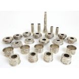 A FULL SET OF SILVER HIGHLAND BAGPIPE PROJECTING MOUNTS mouthpiece, ferrules and tops, twenty five